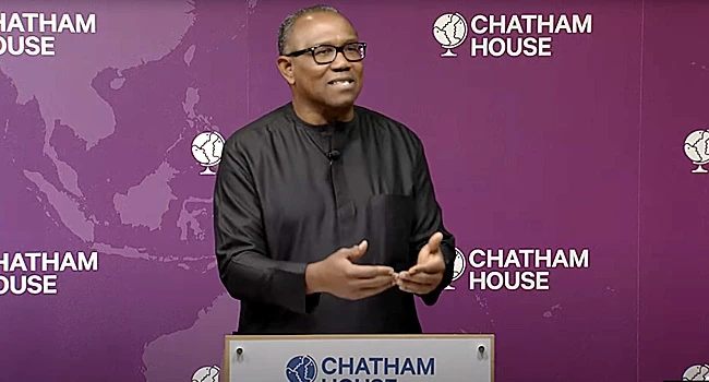 Peter Obi spoke at Chatham House on Monday, January 16, 2023 (Channels TV)
